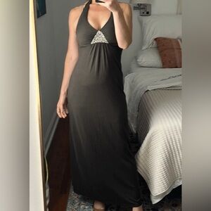 Tommy Bahama S maxi Viscose Charcoal gray Halter Dress Embellished Halter